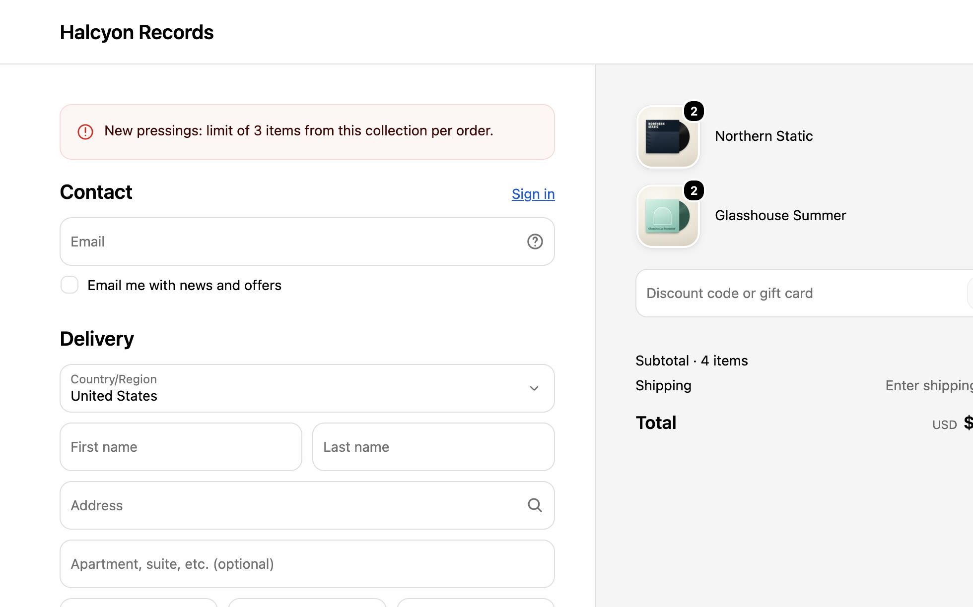 Checkout refuses the order